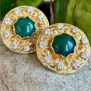 18 karat gold, jade and diamond earrings